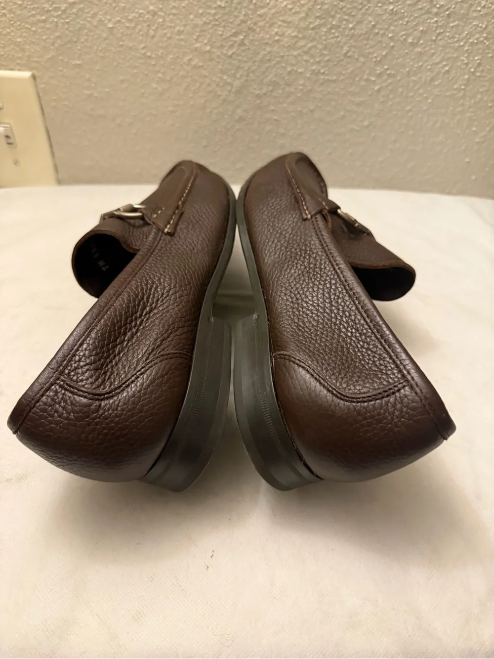 Salvatore Ferragamo Dark Brown Pebbled Leather Bit Loafers, pre-owned,SZ10.5